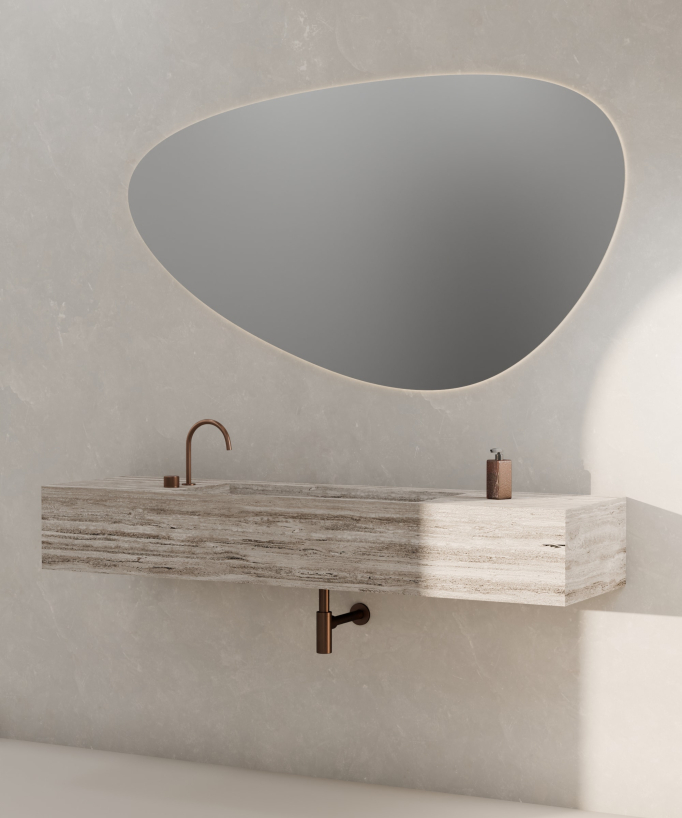 Miscelatore lavabo 2 fori senza regolazione portata Oro rosa spazzolato - Leros