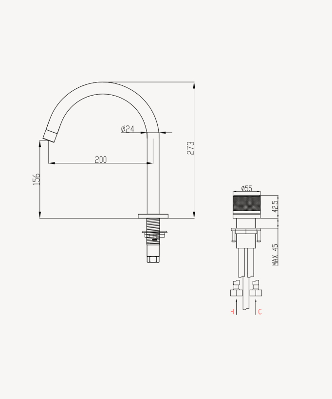 Miscelatore lavabo 2 fori senza regolazione portata Gun metal - Leros
