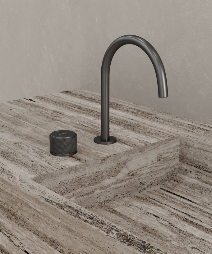 Miscelatore lavabo 2 fori senza regolazione portata Gun metal - Leros