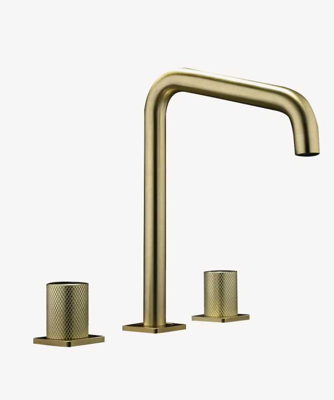 Miscelatore di design per lavabo con mensola - Oro spazzolato