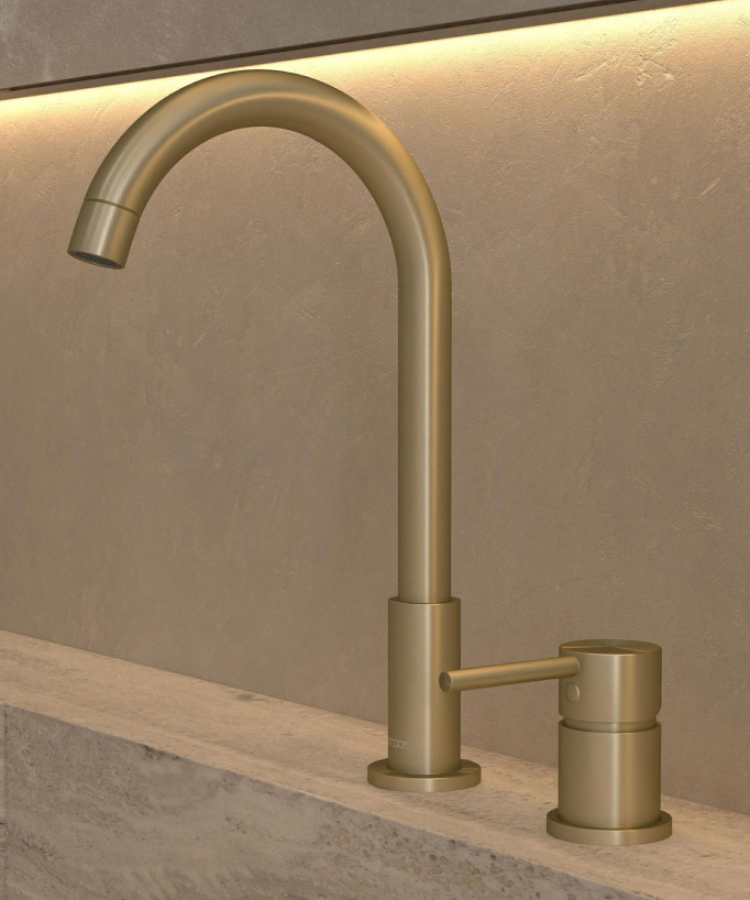 Miscelatore lavabo 2 fori oro spazzolato - Corbeau