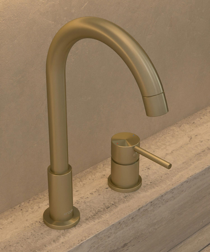 Miscelatore lavabo 2 fori oro spazzolato - Corbeau