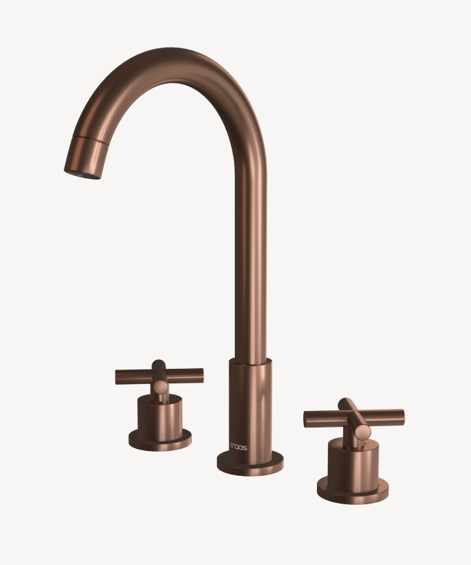 Rubinetto lavabo a ponte oro rosa spazzolato - Corbeau - small