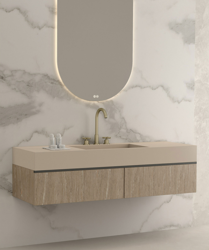 Rubinetto lavabo a ponte oro spazzolato - Corbeau