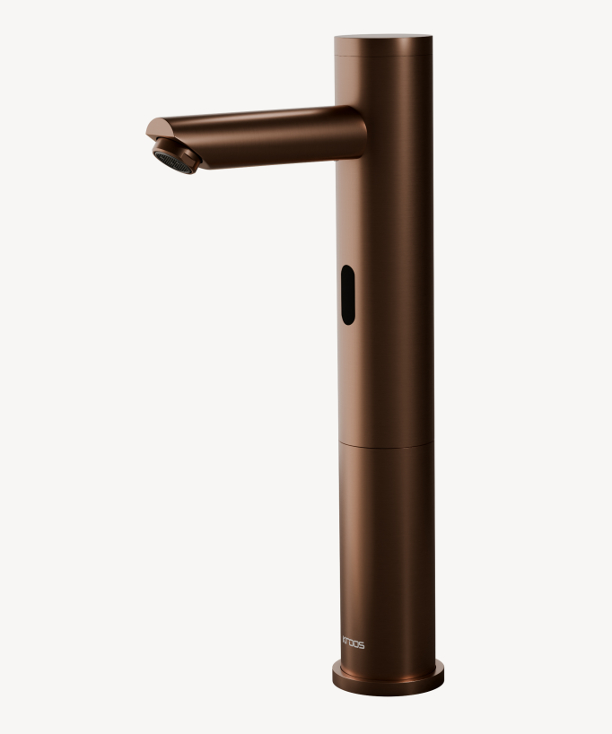 Miscelatore automatico per lavabo da appoggio in ottone, acqua fredda, oro rosa spazzolato – Corbeau