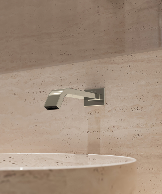 Rubinetto automatico da parete per lavabo, acqua fredda champagne – Fiumina