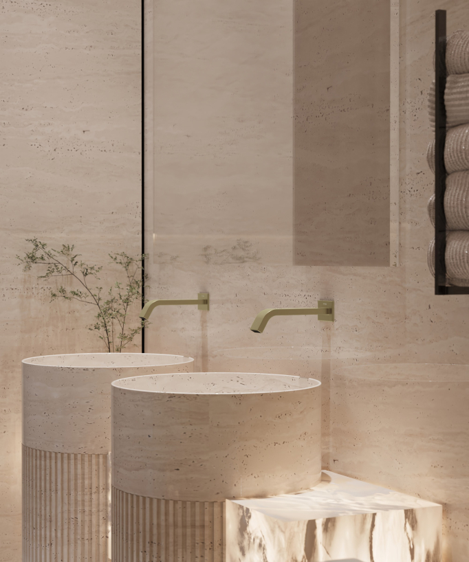 Rubinetto automatico da parete per lavabo, acqua fredda dorato spazzolato – Fiumina