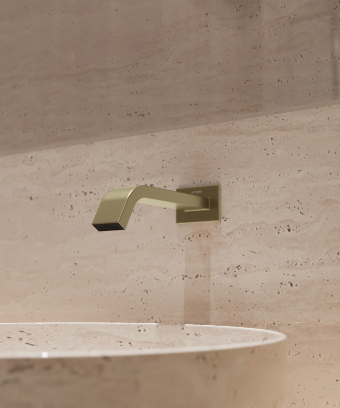 Rubinetto automatico da parete per lavabo, acqua fredda dorato spazzolato – Fiumina