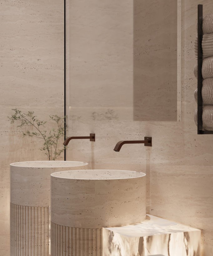 Rubinetto automatico da parete per lavabo, acqua fredda oro rosa spazzolato – Fiumina