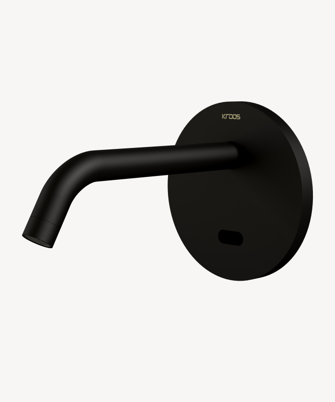 Rubinetto automatico a parete per lavabo con placca, acqua fredda nero – Corbeau