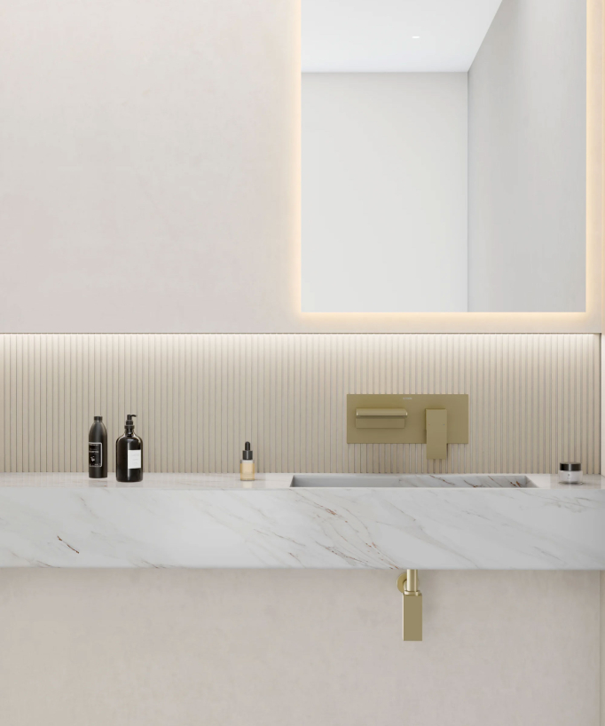 Miscelatore monocomando per lavabo a cascata oro spazzolato - Arosa