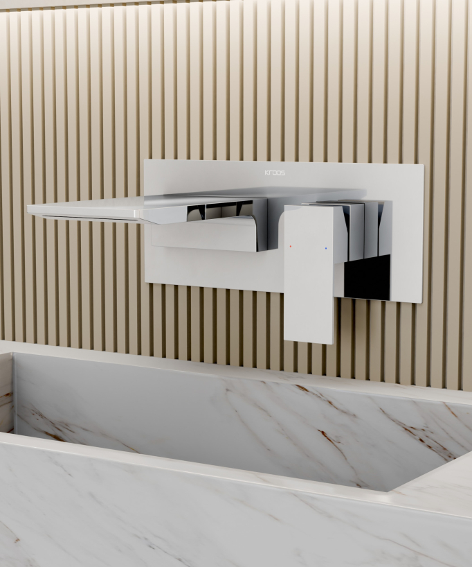 Miscelatore lavabo a parete a cascata cromato - Thilia - small