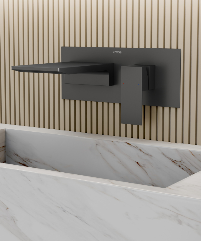 Miscelatore lavabo a parete a cascata Gunmetal - Thilia - small