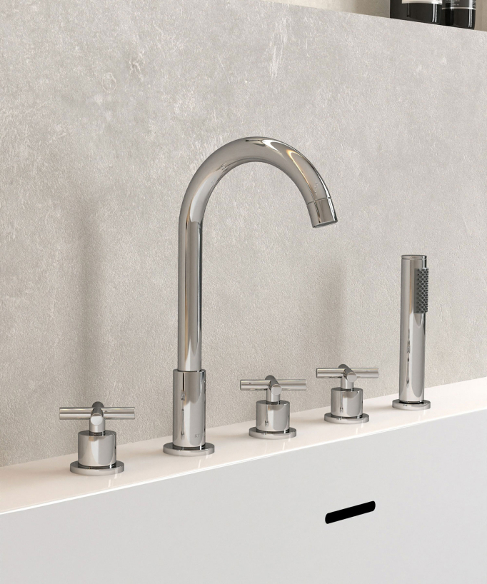 Rubinetto miscelatore per vasca-doccia a 5 fori da appoggio Cromato - Corbeau