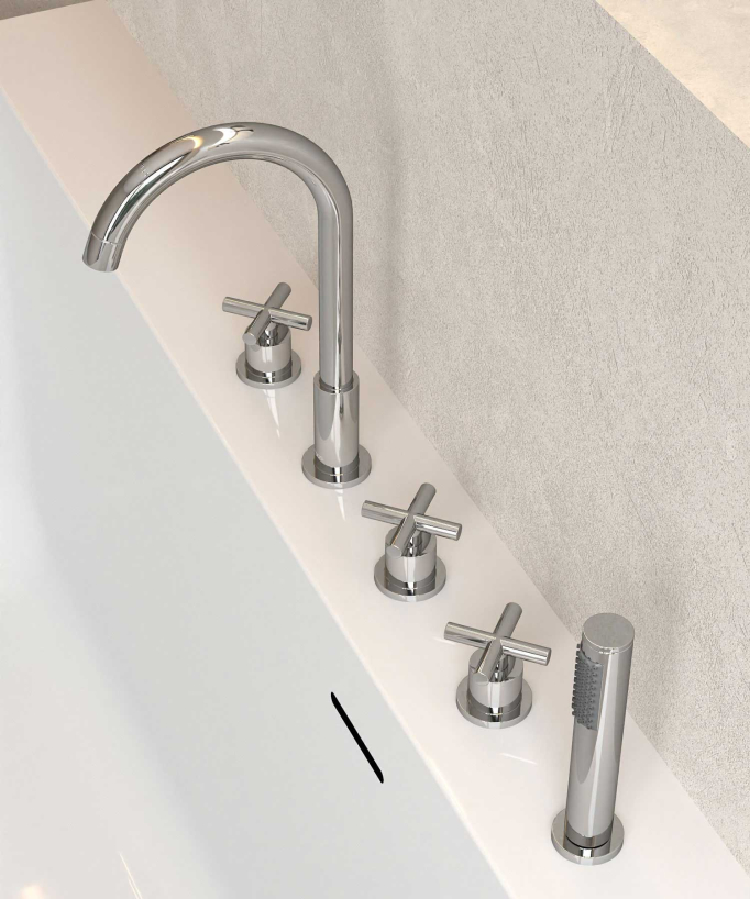 Rubinetto miscelatore per vasca-doccia a 5 fori da appoggio Cromato - Corbeau