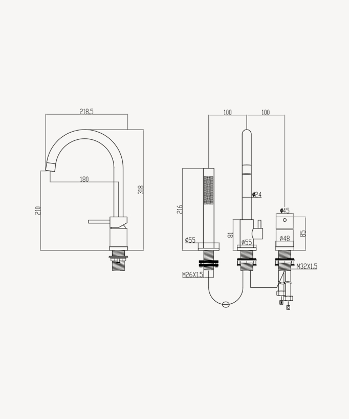 Miscelatore per vasca da appoggio a 3 fori Dorato spazzolato - Corbeau