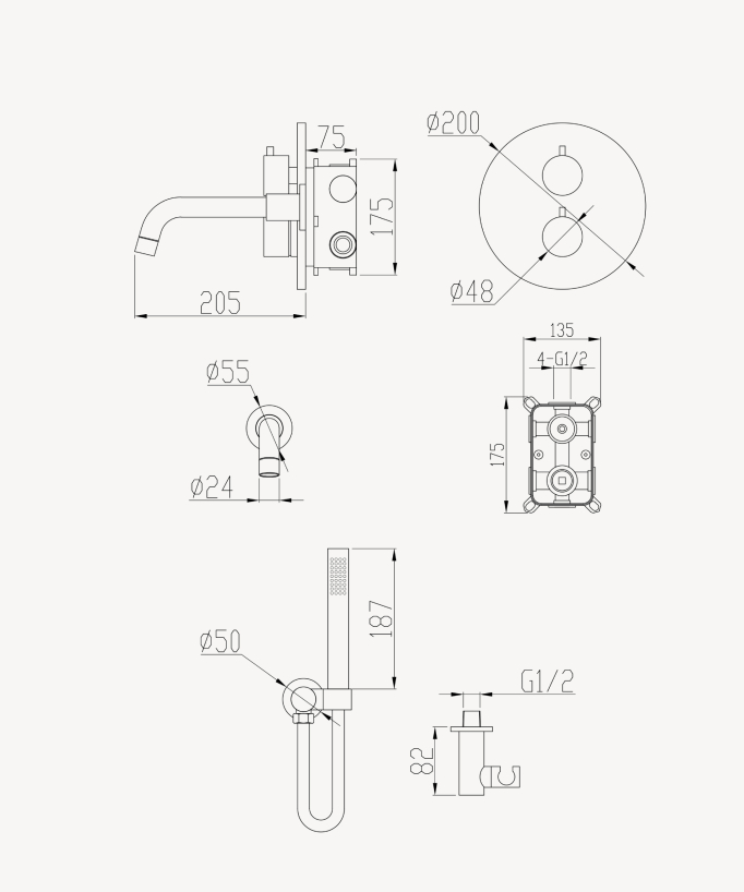 Miscelatore termostatico per vasca a incasso Moka spazzolato - Corbeau