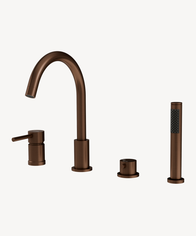 Miscelatore per vasca bordo 4 fori Oro rosa spazzolato - Corbeau