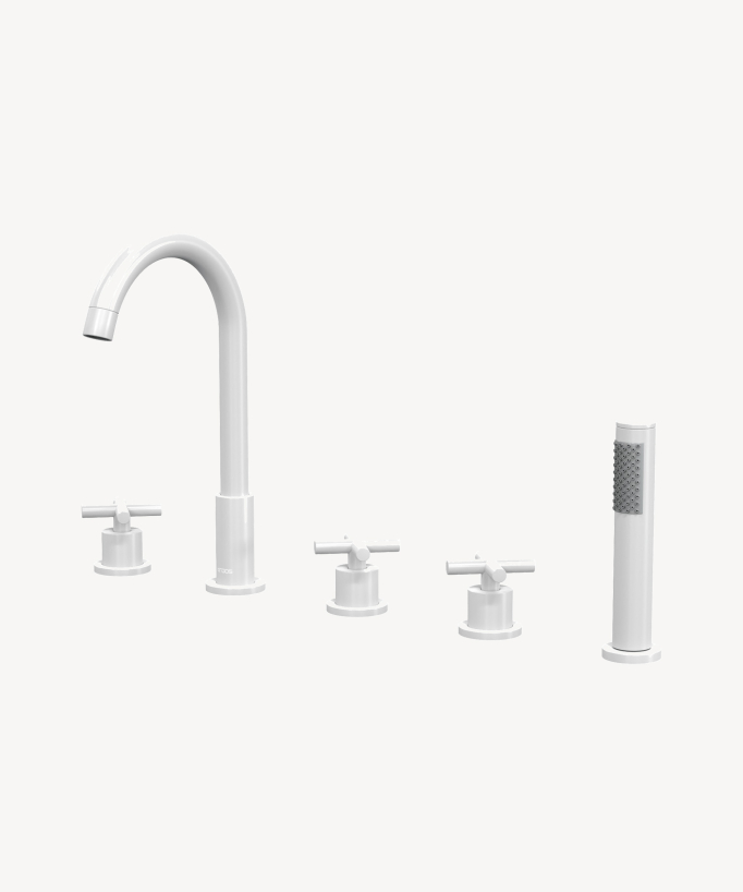 Rubinetto miscelatore per vasca-doccia a 5 fori da appoggio Bianco - Corbeau - small