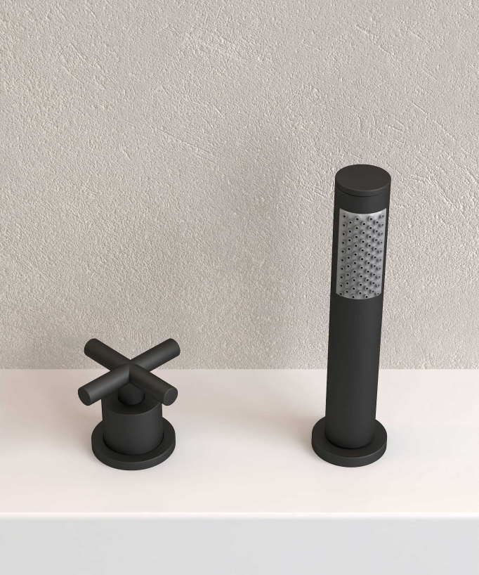 Rubinetto miscelatore per vasca-doccia a 5 fori da appoggio Nero - Corbeau