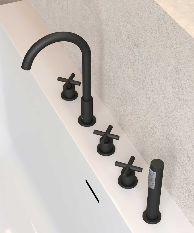 Rubinetto miscelatore per vasca-doccia a 5 fori da appoggio Nero - Corbeau