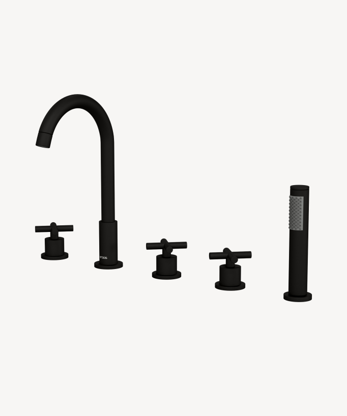 Rubinetto miscelatore per vasca-doccia a 5 fori da appoggio Nero - Corbeau - small