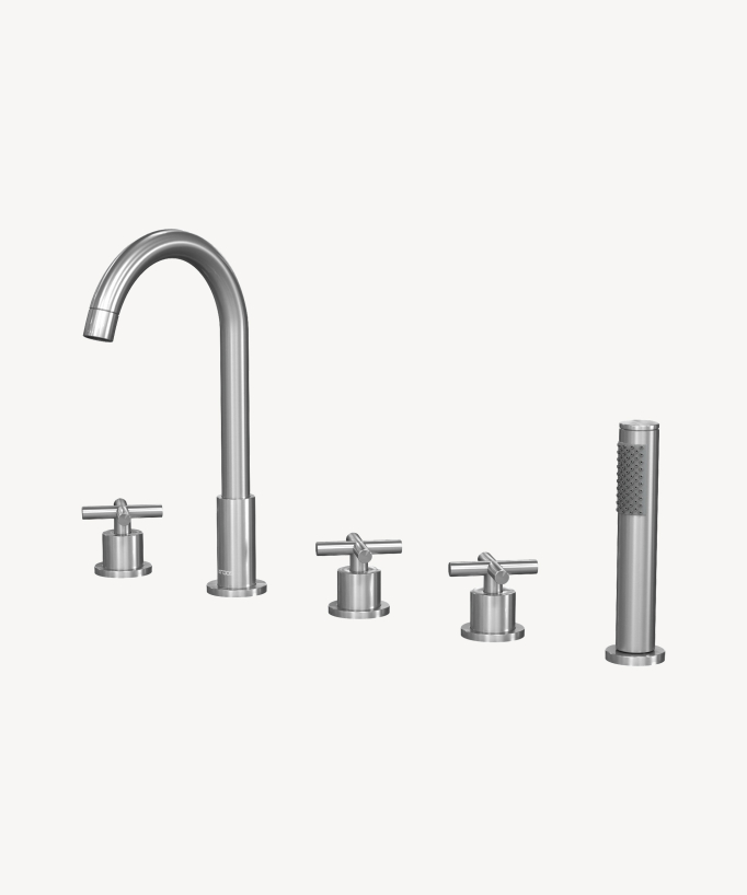 Rubinetto miscelatore vasca-doccia 5 fori da appoggio nichel spazzolato - Corbeau - small