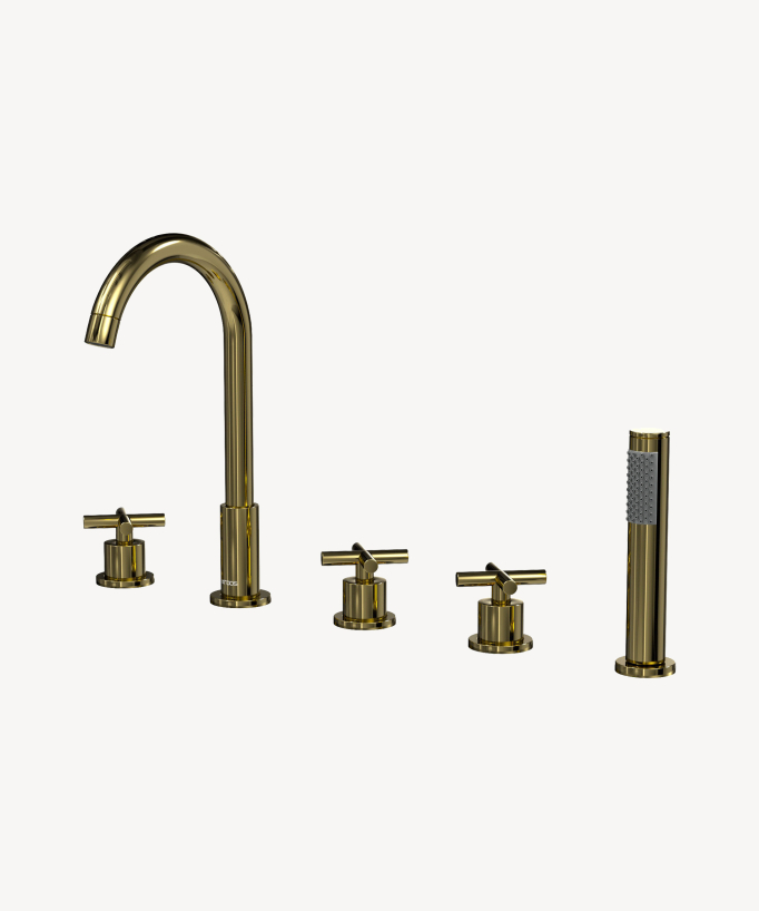 Rubinetto miscelatore vasca-doccia 5 fori da appoggio dorato - Corbeau - small