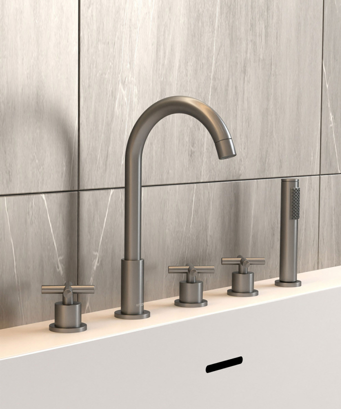 Rubinetto miscelatore vasca-doccia 5 fori da appoggio gunmetal - Corbeau