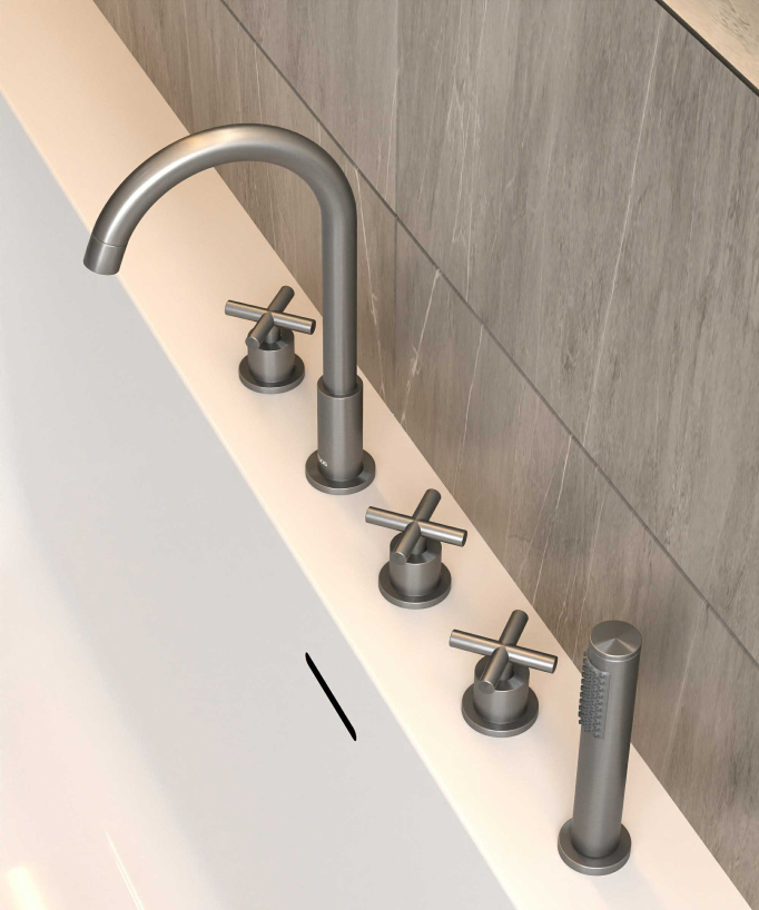 Rubinetto miscelatore vasca-doccia 5 fori da appoggio gunmetal - Corbeau