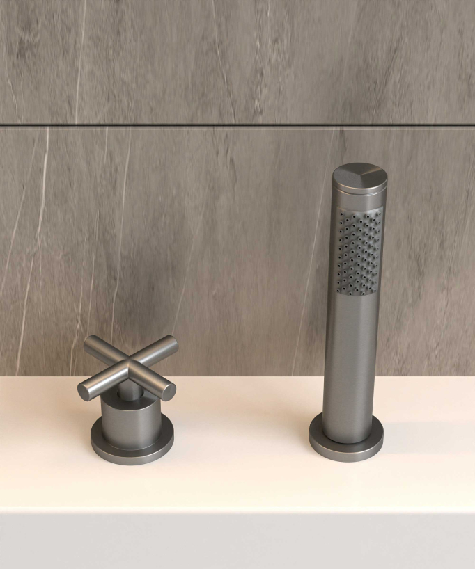Rubinetto miscelatore vasca-doccia 5 fori da appoggio gunmetal - Corbeau
