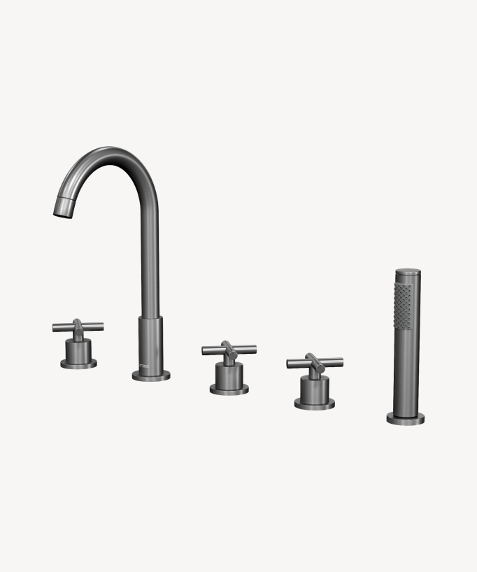 Rubinetto miscelatore vasca-doccia 5 fori da appoggio gunmetal - Corbeau - small