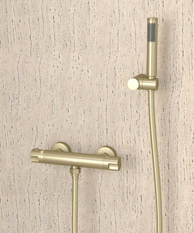 Miscelatore termostatico a parete per doccia Oro spazzolato - Corbeau - small