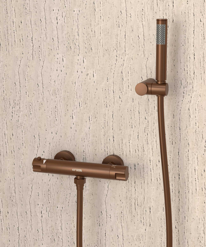 Miscelatore termostatico per doccia a parete Oro rosa spazzolato - Corbeau - small