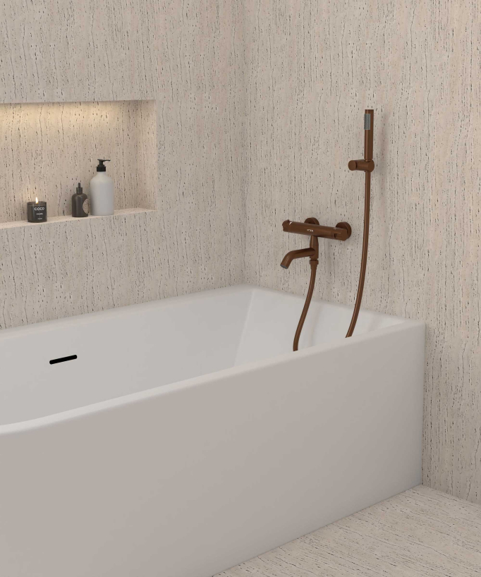 Miscelatore vasca a parete termostatico oro rosa spazzolato - Corbeau