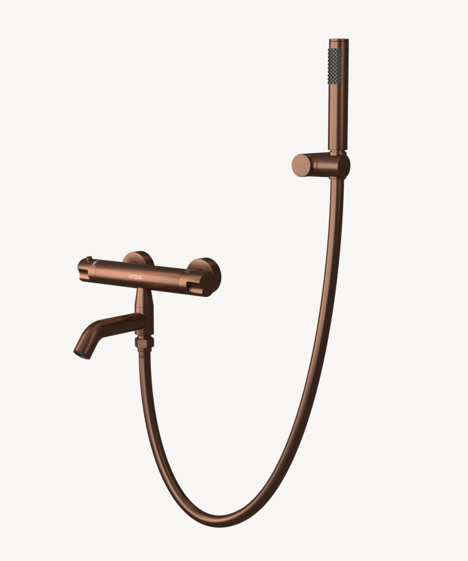 Miscelatore vasca a parete termostatico oro rosa spazzolato - Corbeau - small