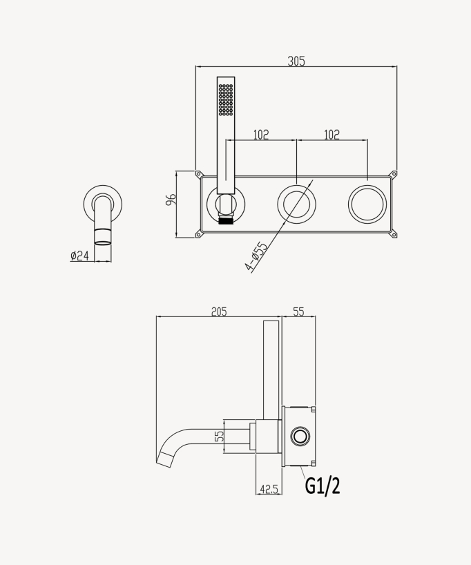 Miscelatore vasca incasso Gun metal - Leros