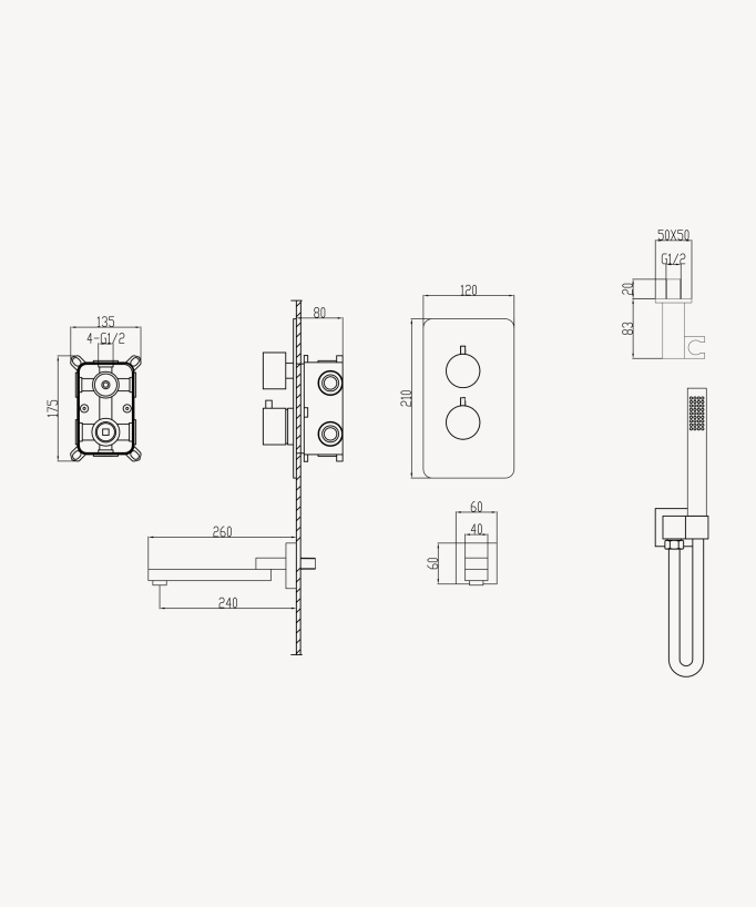 Miscelatore termostatico incasso vasca-doccia Nickel spazzolato - Sirius