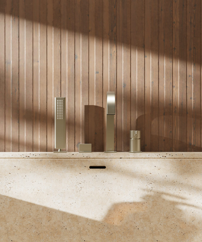 Rubinetto bordo vasca 4 fori Dorato spazzolato - Fiumina