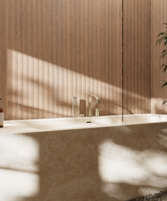 Rubinetto bordo vasca 4 fori Dorato spazzolato - Fiumina