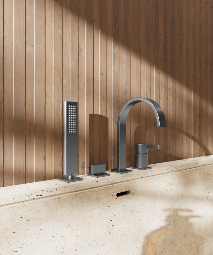 Rubinetto bordo vasca 4 fori Gun metal - Fiumina
