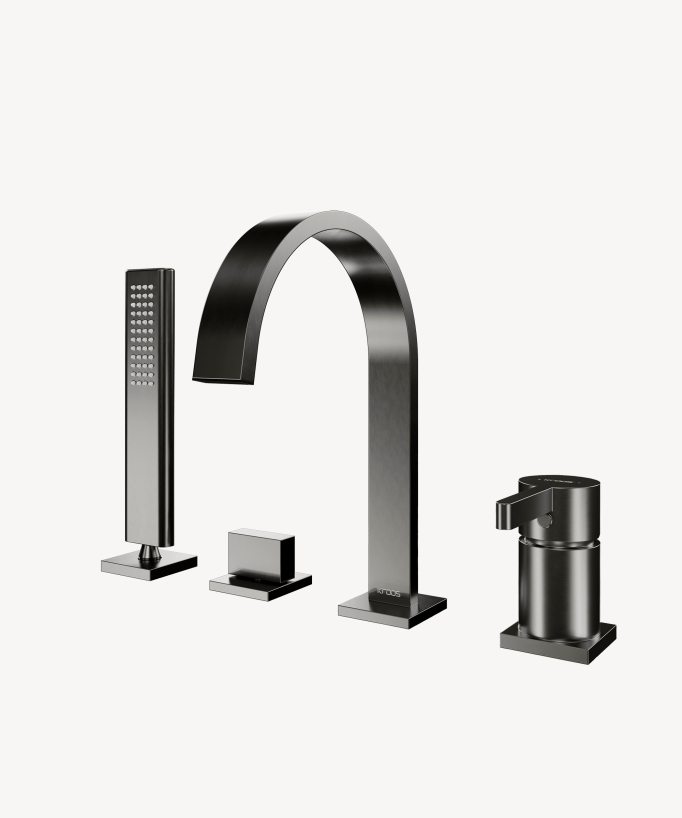 Rubinetto bordo vasca 4 fori Gun metal - Fiumina
