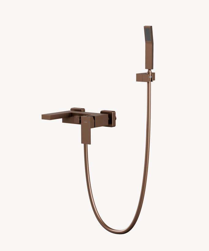 Miscelatore vasca-doccia a parete oro rosa spazzolato - Sirius - small