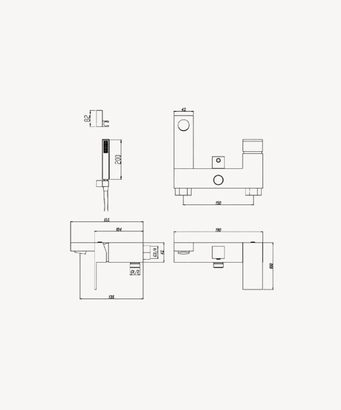 Miscelatore per vasca-doccia a muro Nero - Sirius