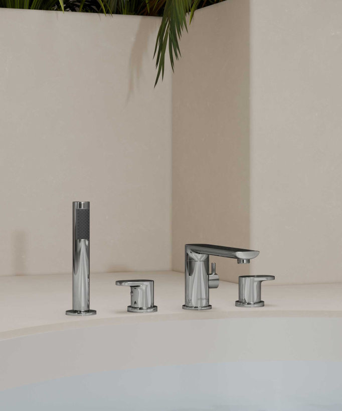 Rubinetto miscelatore per vasca-doccia a 4 fori da appoggio Cromato - Nunki