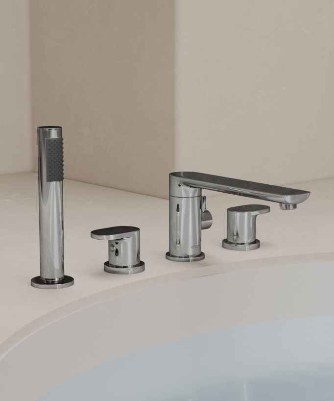 Rubinetto miscelatore per vasca-doccia a 4 fori da appoggio Cromato - Nunki