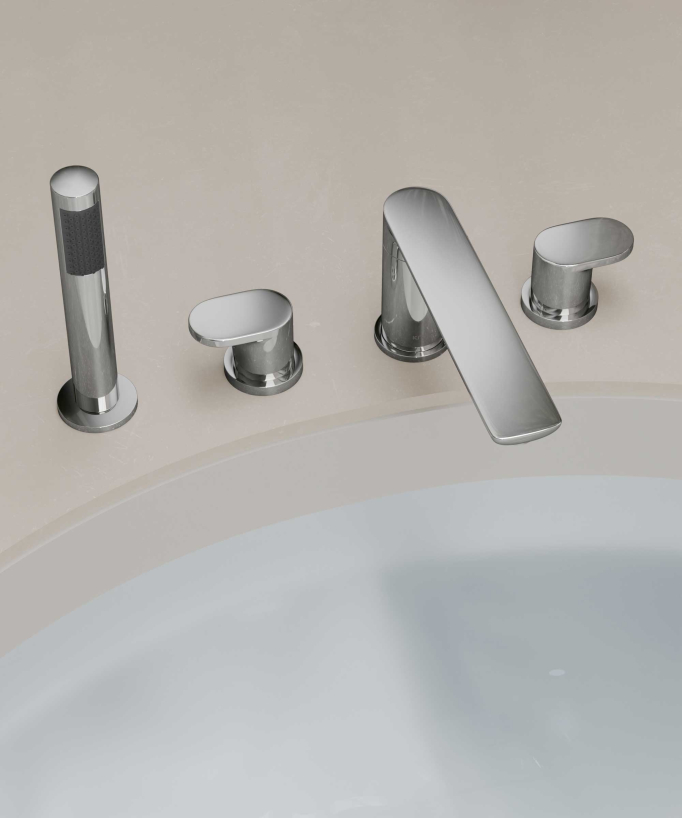Rubinetto miscelatore per vasca-doccia a 4 fori da appoggio Cromato - Nunki