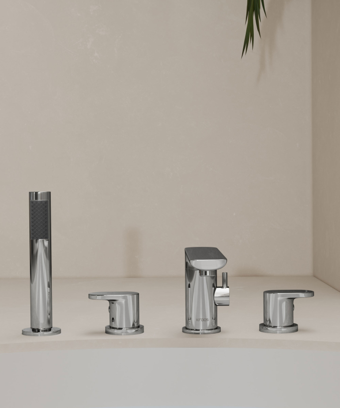 Rubinetto miscelatore per vasca-doccia a 4 fori da appoggio Cromato - Nunki