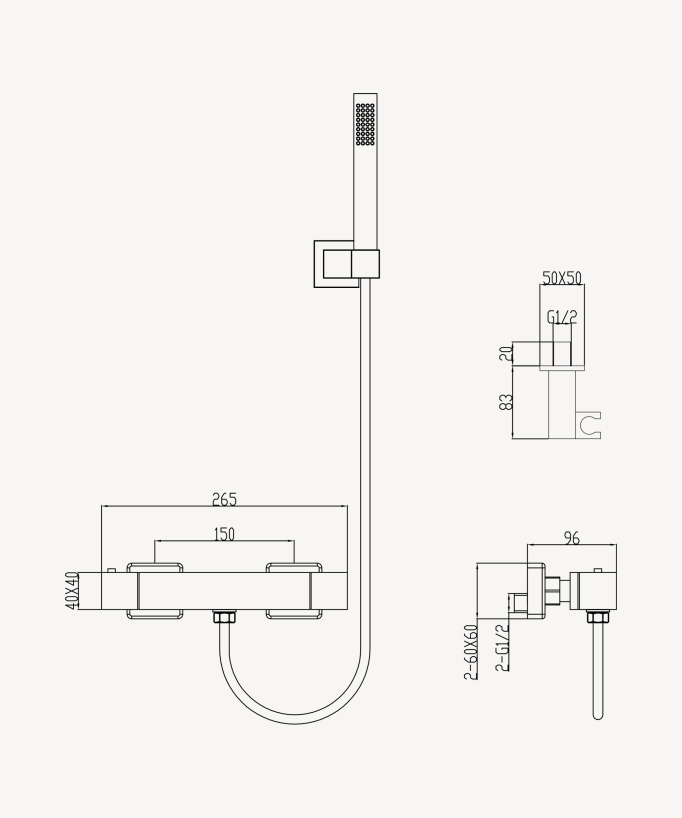Miscelatore termostatico doccia a parete Gun metal - Sirius