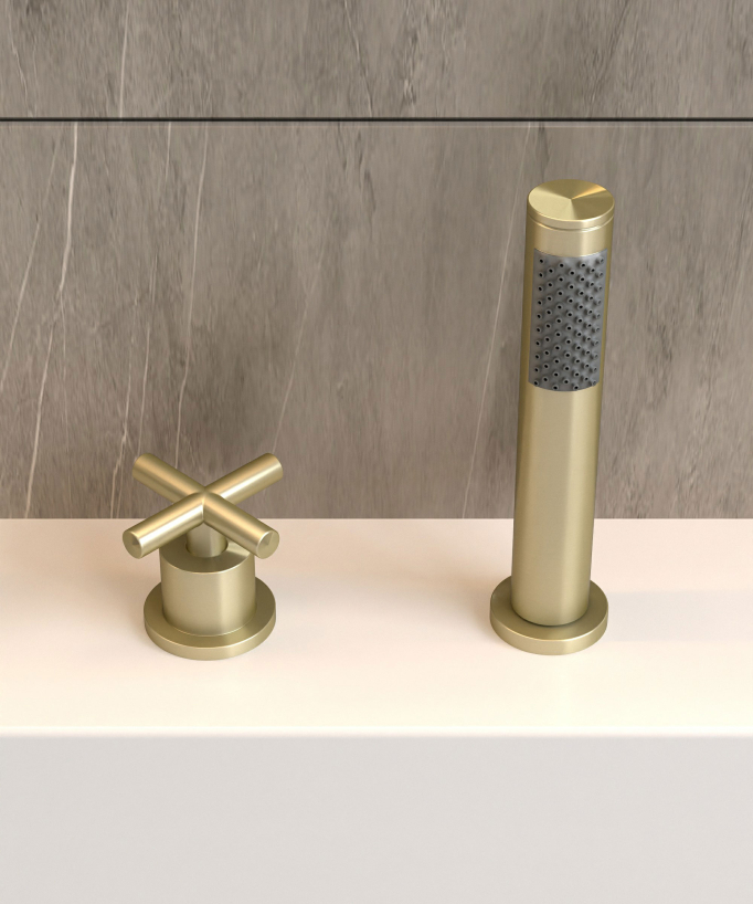 Rubinetto miscelatore per vasca-doccia a 5 fori da appoggio Dorato spazzolato - Corbeau